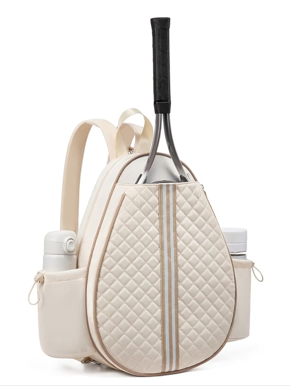 Quilted Cream Tennis Racket Backpack